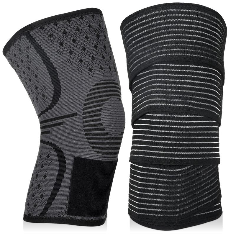 Arthritis Adjustable Compression Knee Support Sleeve with Extra Elastic Strap for Custom Fit & Enhanced Stability Breathable Black 2-In-1 Dual Support Pack