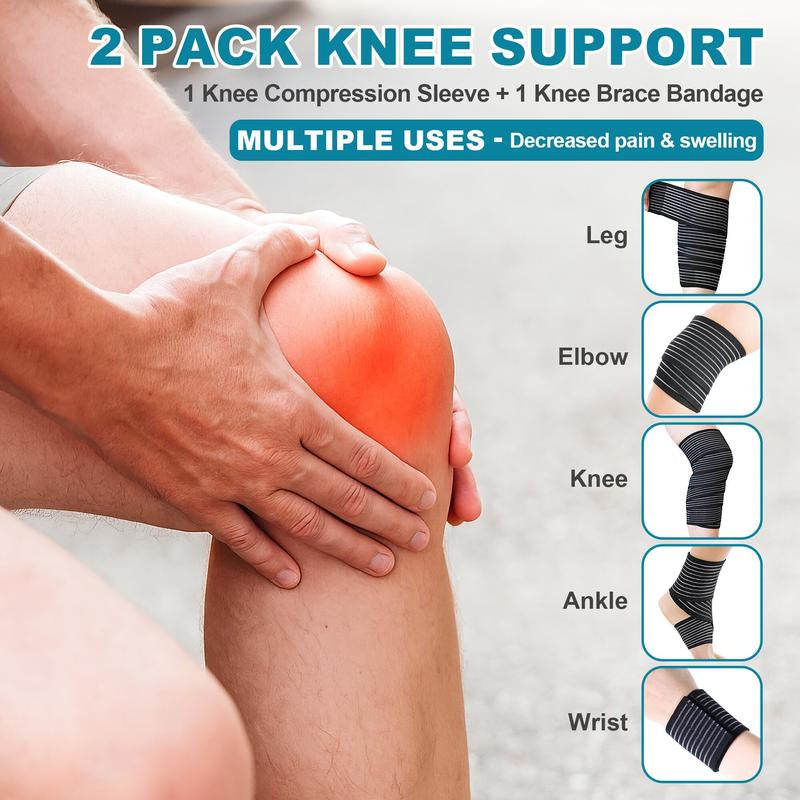 Arthritis Adjustable Compression Knee Support Sleeve with Extra Elastic Strap for Custom Fit & Enhanced Stability Breathable Black 2-In-1 Dual Support Pack