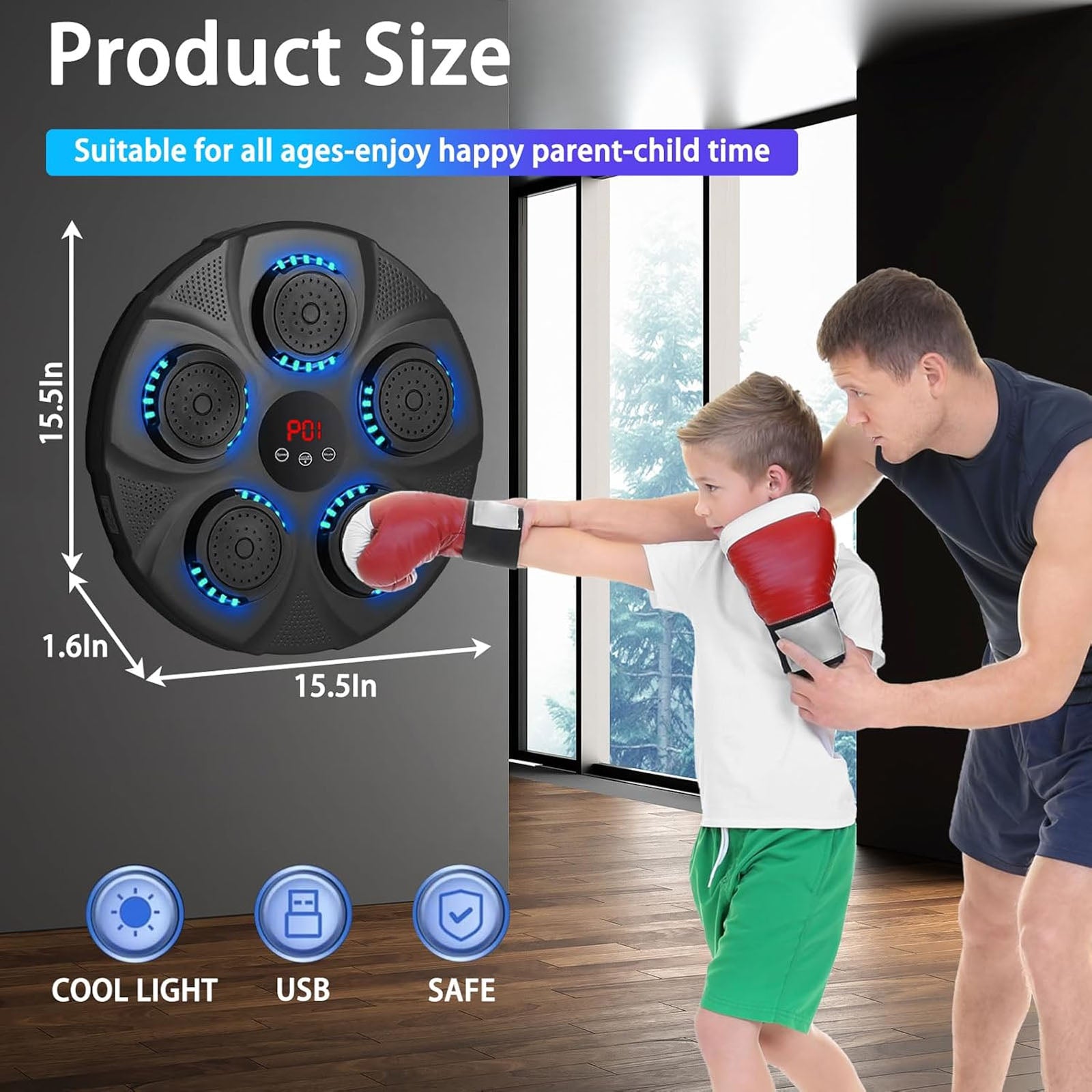 New Smart Music Boxing Machine with Boxing Gloves, Wall Mounted Smart Bluetooth Music Boxing Trainer with LED, Electronic Boxing Target Workout Punching Equipment for Home, Indoor, Gym