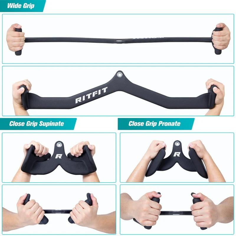 Ritfit 5Pcs Lat Pulldown Bar Combo - Classic Black Home Gym Equipment with Ergonomic Dip Coating & High-Quality Stainless Steel Construction