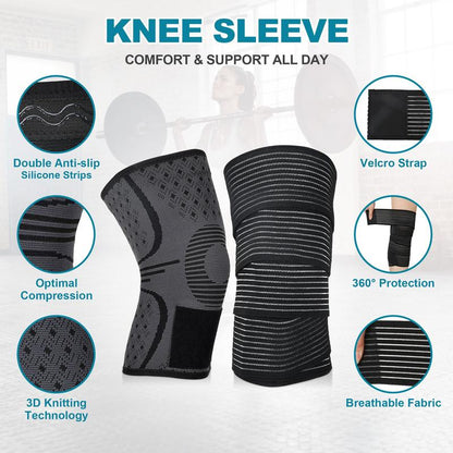 Arthritis Adjustable Compression Knee Support Sleeve with Extra Elastic Strap for Custom Fit & Enhanced Stability Breathable Black 2-In-1 Dual Support Pack