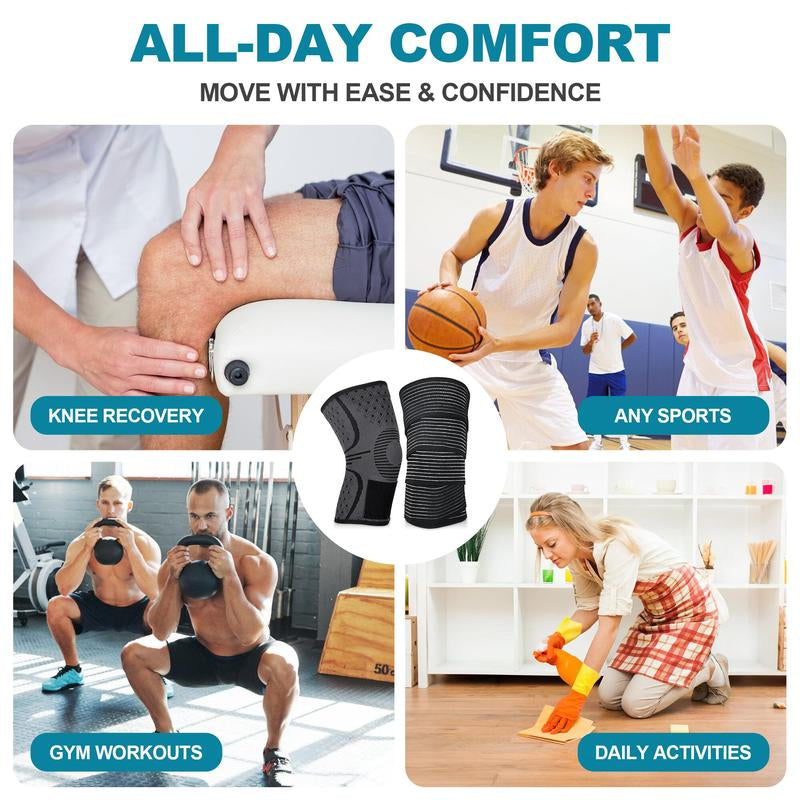 Arthritis Adjustable Compression Knee Support Sleeve with Extra Elastic Strap for Custom Fit & Enhanced Stability Breathable Black 2-In-1 Dual Support Pack