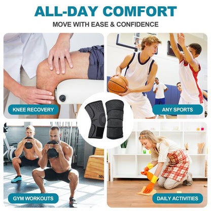 Arthritis Adjustable Compression Knee Support Sleeve with Extra Elastic Strap for Custom Fit & Enhanced Stability Breathable Black 2-In-1 Dual Support Pack
