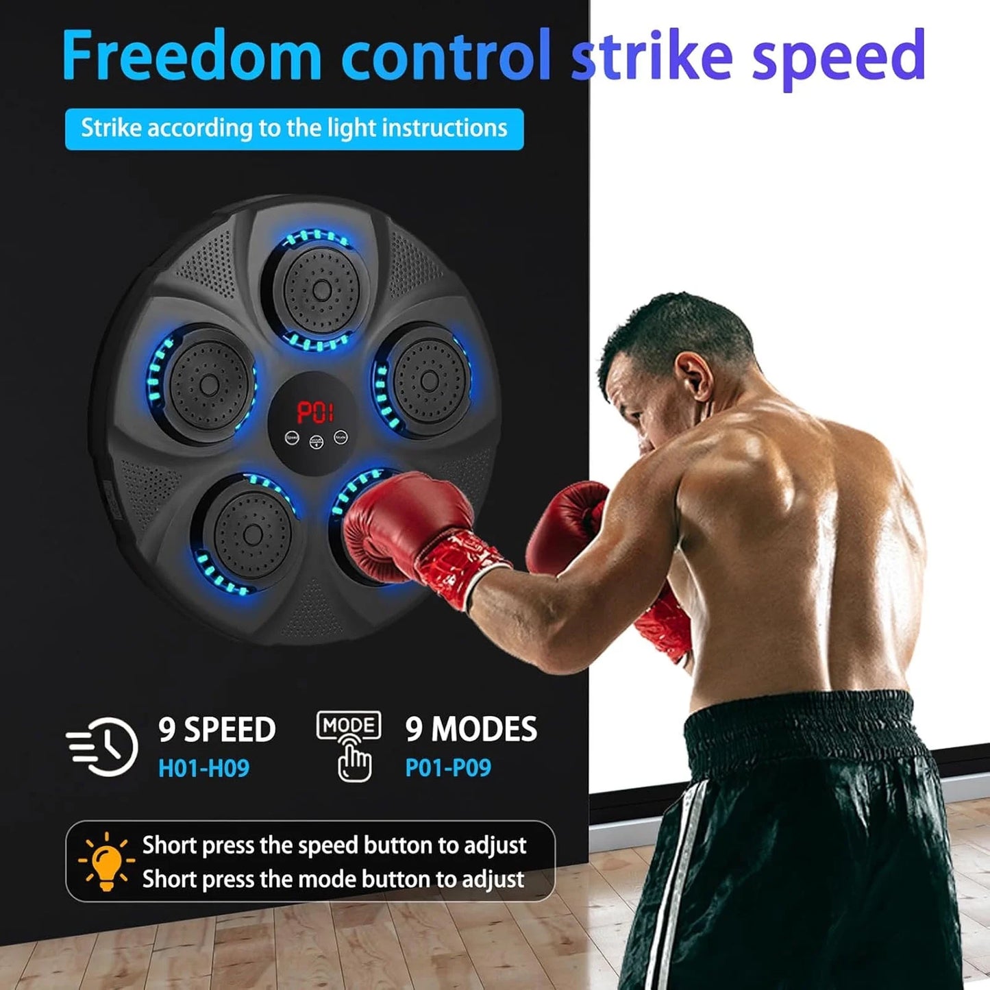 New Smart Music Boxing Machine with Boxing Gloves, Wall Mounted Smart Bluetooth Music Boxing Trainer with LED, Electronic Boxing Target Workout Punching Equipment for Home, Indoor, Gym