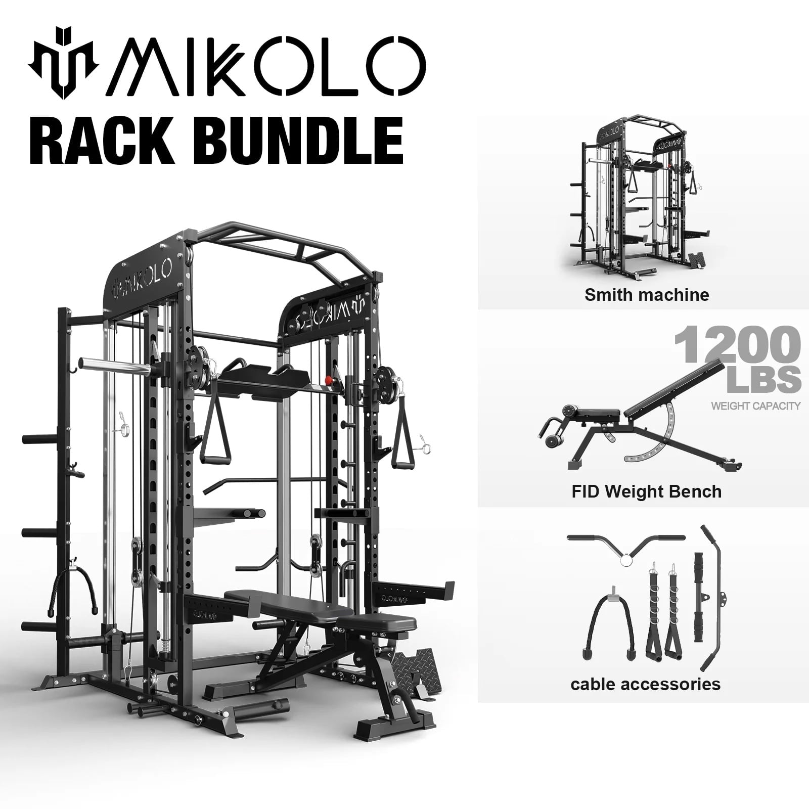 Smith Machine, All-In-One Power Rack Cage with Vertical Leg Press, 2000LBS Power Cage Squat Rack with Smith Bar, Dual Pulley Cable Crossover System for Home Gym with Weight Bench
