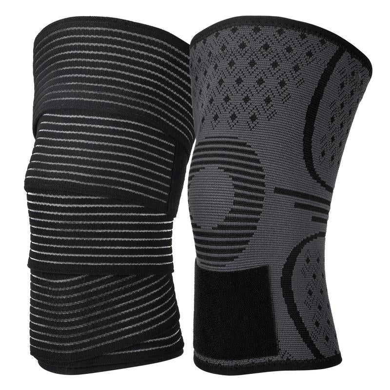 Arthritis Adjustable Compression Knee Support Sleeve with Extra Elastic Strap for Custom Fit & Enhanced Stability Breathable Black 2-In-1 Dual Support Pack