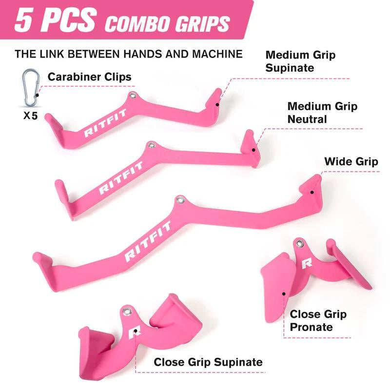 Ritfit 5Pcs Lat Pulldown Bar Combo - Classic Black Home Gym Equipment with Ergonomic Dip Coating & High-Quality Stainless Steel Construction