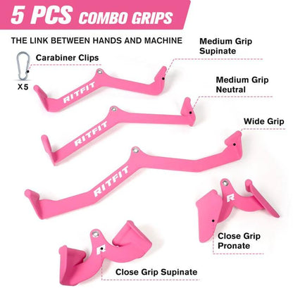 Ritfit 5Pcs Lat Pulldown Bar Combo - Classic Black Home Gym Equipment with Ergonomic Dip Coating & High-Quality Stainless Steel Construction