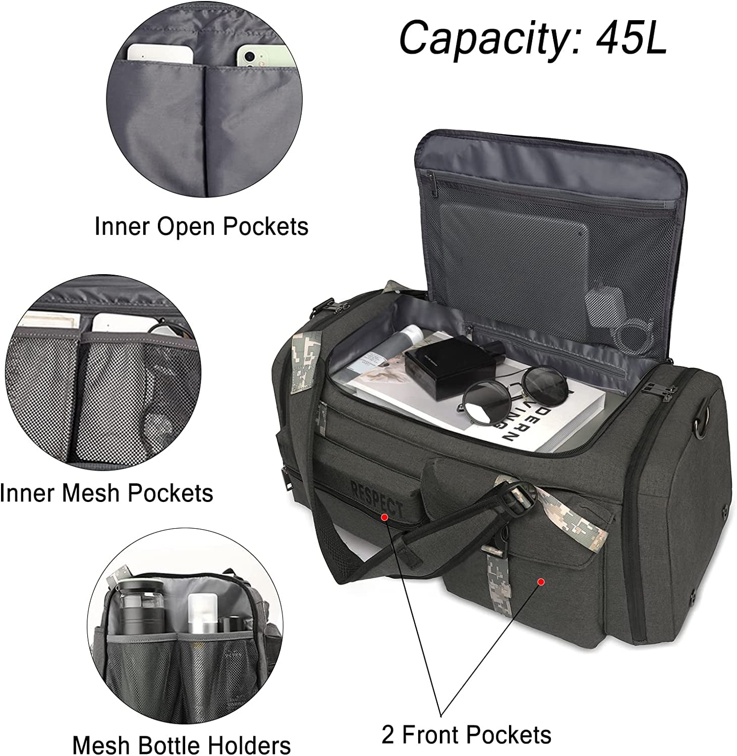 Gym Bags for Men Gym Duffle Bag Backpack 3-Way Sports Duffel Bags for Men with Shoe Compartment & Wet Pocket