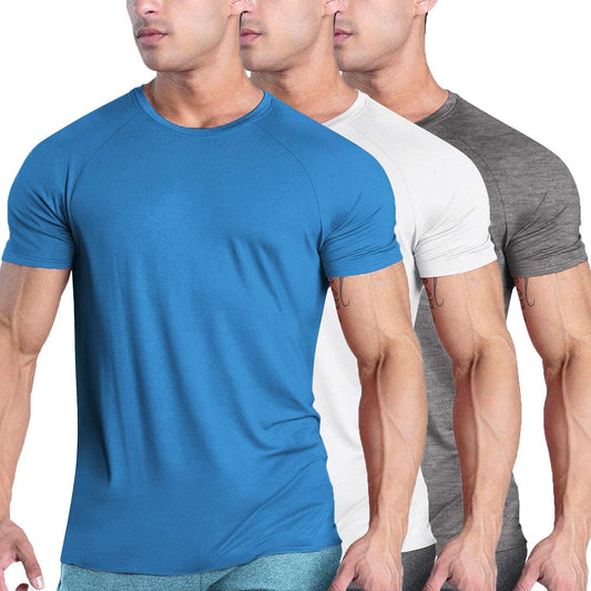 Men'S 3 Pack Workout T Shirts Short Sleeve Gym Bodybuilding Muscle Shirt Base Layer Fitness Tee Tops
