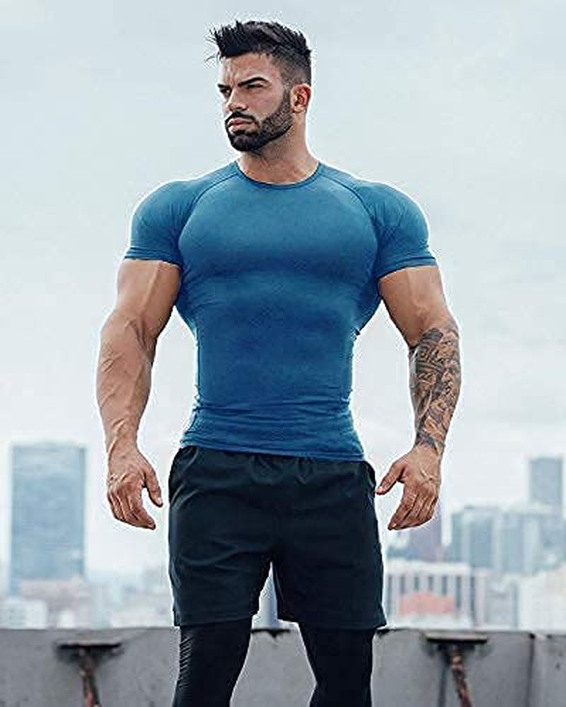 Men'S 3 Pack Workout T Shirts Short Sleeve Gym Bodybuilding Muscle Shirt Base Layer Fitness Tee Tops