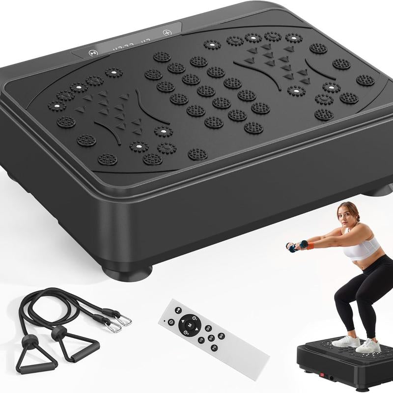 Vibration Platform Machine Water Resistance Bands - 25Lbs Home Fitness Whole Body Workout, LED Display & Remote, 28" Compact Design for Weight Loss & Toning