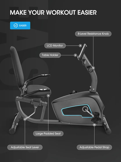 Exercise Bike Recumbent Indoor Stationary Exercise Bike for Home Use with Pluse Monitor Tablet Holder