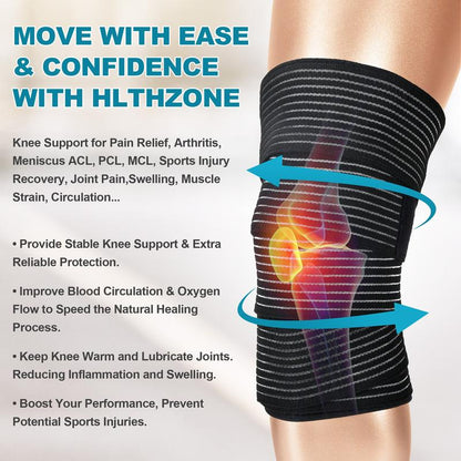 Arthritis Adjustable Compression Knee Support Sleeve with Extra Elastic Strap for Custom Fit & Enhanced Stability Breathable Black 2-In-1 Dual Support Pack