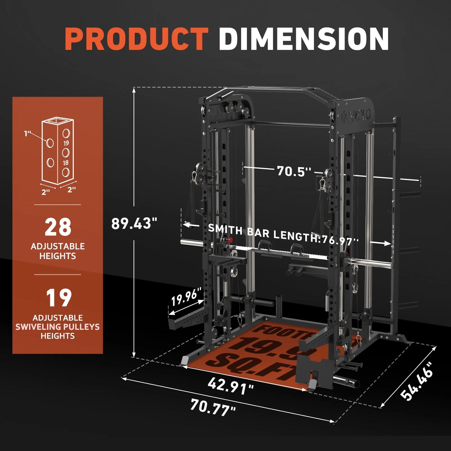 Smith Machine, All-In-One Power Rack Cage with Vertical Leg Press, 2000LBS Power Cage Squat Rack with Smith Bar, Dual Pulley Cable Crossover System for Home Gym with Weight Bench