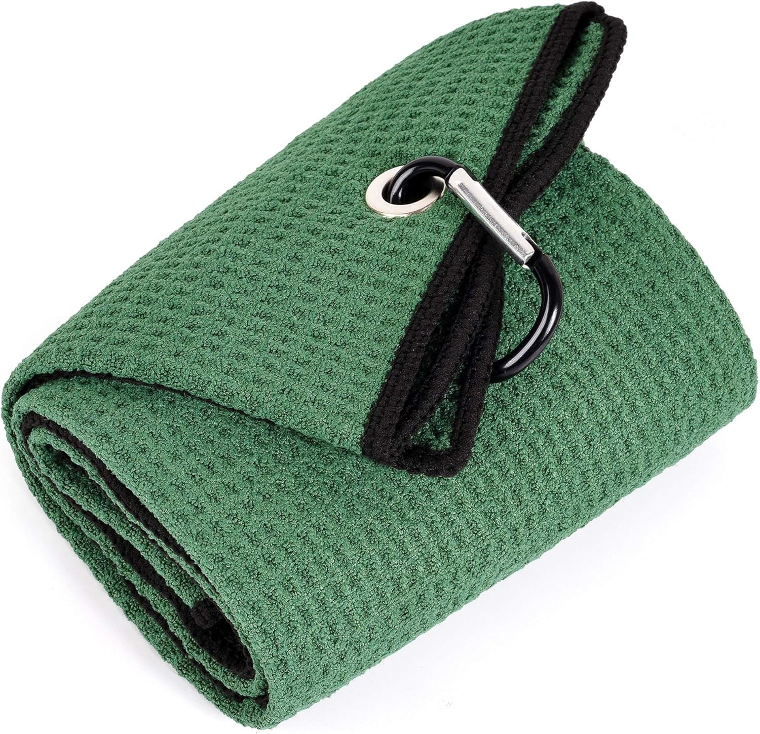 Tri-Fold Golf Towel | Premium Microfiber Fabric | Waffle Pattern | with Heavy Duty Carabiner Clip | Golf Towel for Men and Women (Greengolf Towel)