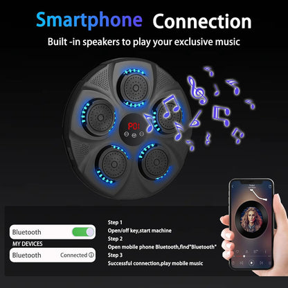 New Smart Music Boxing Machine with Boxing Gloves, Wall Mounted Smart Bluetooth Music Boxing Trainer with LED, Electronic Boxing Target Workout Punching Equipment for Home, Indoor, Gym