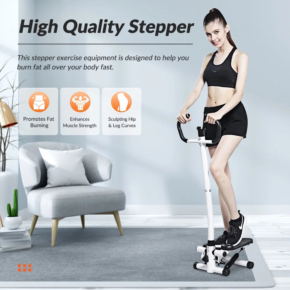 Steppers for Exercise, Mini Stair Stepper with Resistance Bands and Handlebar, 2 Ways to Use, Stair Climber Fitness Exercise Equipment for Full Body Training, 220 Lbs Weight Capacity