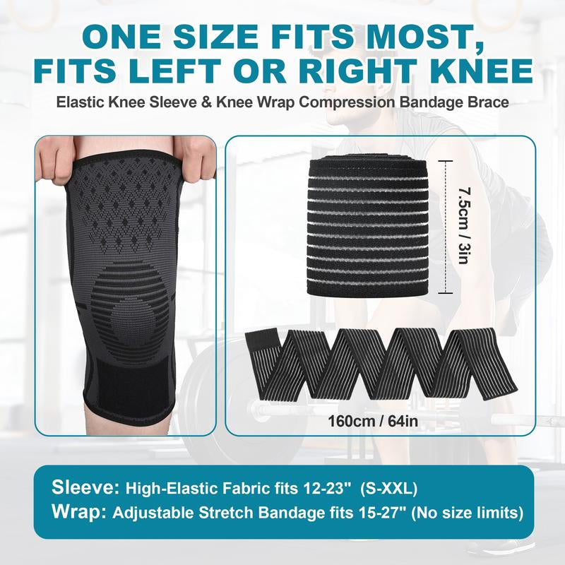 Arthritis Adjustable Compression Knee Support Sleeve with Extra Elastic Strap for Custom Fit & Enhanced Stability Breathable Black 2-In-1 Dual Support Pack