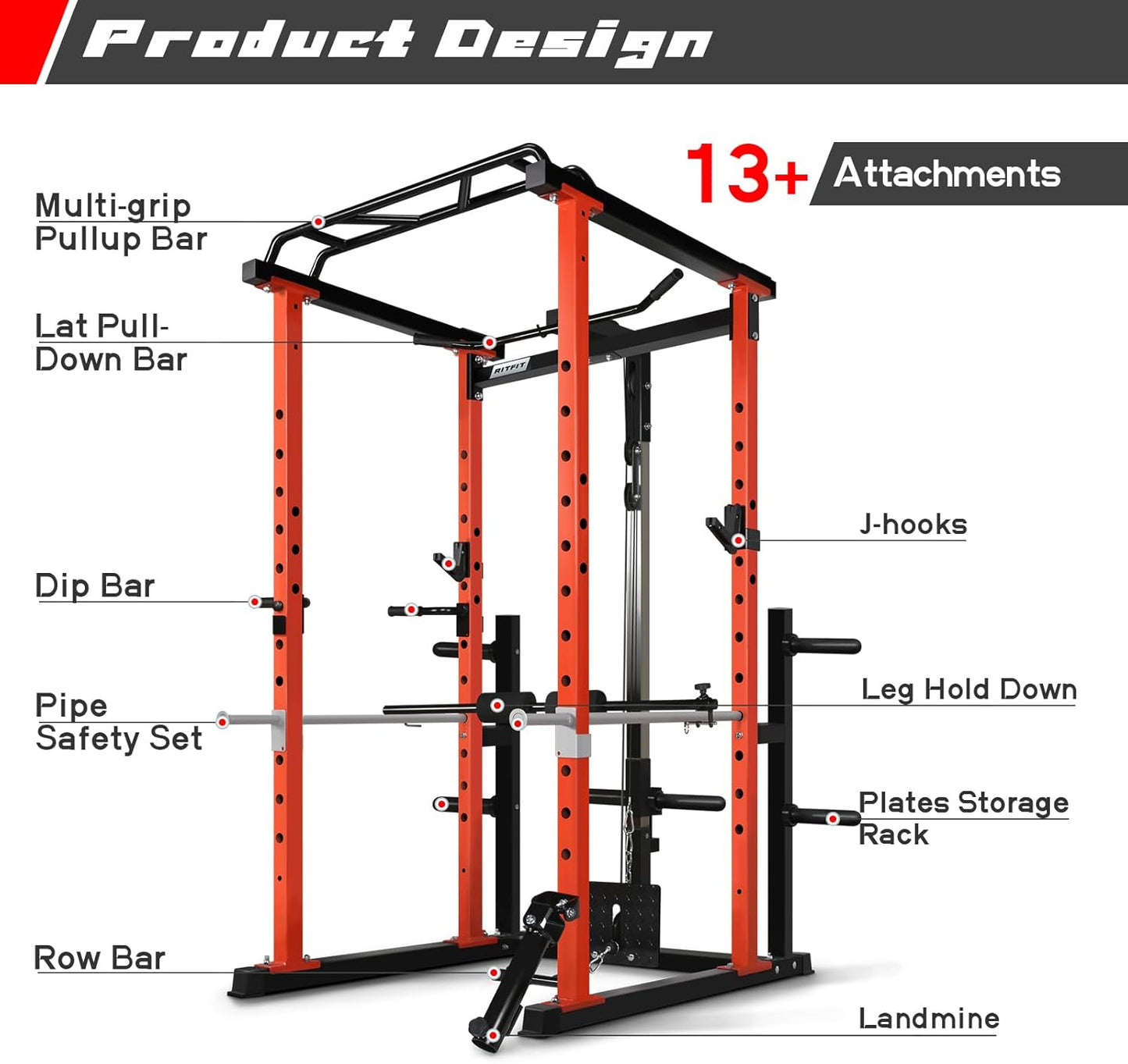 Squat Rack Power Cage Home Gym Package, Includes 1000LBS Power Rack with LAT Pull Down, Weight Bench, Rubber/Bumper Plates Set with Olympic Barbell (Package 1.2K (Rubber Plate 140Lbs))-Orange