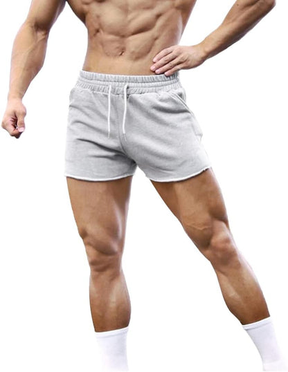 Men'S Gym Sport Bodybuilding Workout Casual Shorts with Pockets 3 Inch Inseam Raw Hem Terry Cotton