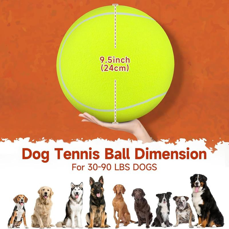 YUNLAN Giant Tennis Ball for Small Medium Pets - 9.5" Inflatable Rubber Dog Toy Ball with Pump & Needle - Funny Outdoor Toy for Playful Pups Training