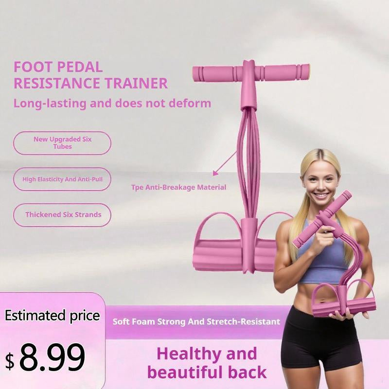 6-Strand Heavy Duty Abdominal Crunch Fitness Equipment – Leg & Core Workout, Sit-Up Assist, Home Gym Exercise, Non-Slip Foot Pedal & Resistance Bands (Portable)