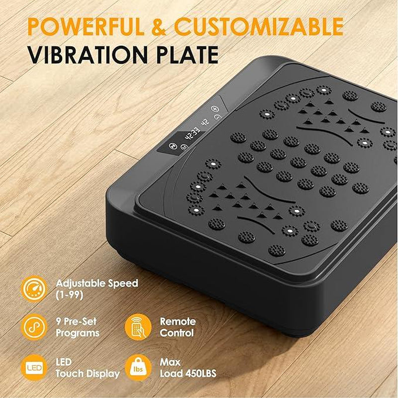 Vibration Platform Machine Water Resistance Bands - 25Lbs Home Fitness Whole Body Workout, LED Display & Remote, 28" Compact Design for Weight Loss & Toning