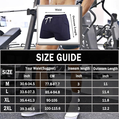 Men'S Gym Sport Bodybuilding Workout Casual Shorts with Pockets 3 Inch Inseam Raw Hem Terry Cotton