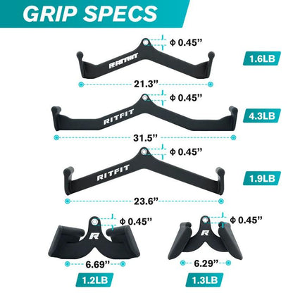 Ritfit 5Pcs Lat Pulldown Bar Combo - Classic Black Home Gym Equipment with Ergonomic Dip Coating & High-Quality Stainless Steel Construction